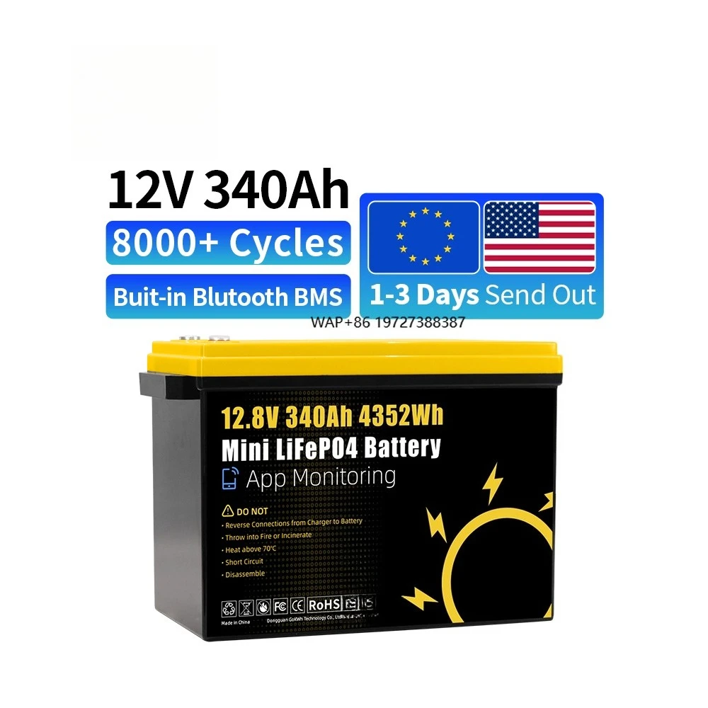 

EU Stock Grade a GoKwh 12V 340Ah Mini 280Ah 320Ah 100Ah 24V 12.8V 25.6V Lithium Ion LiFePO4 Battery Pack for Camping Car