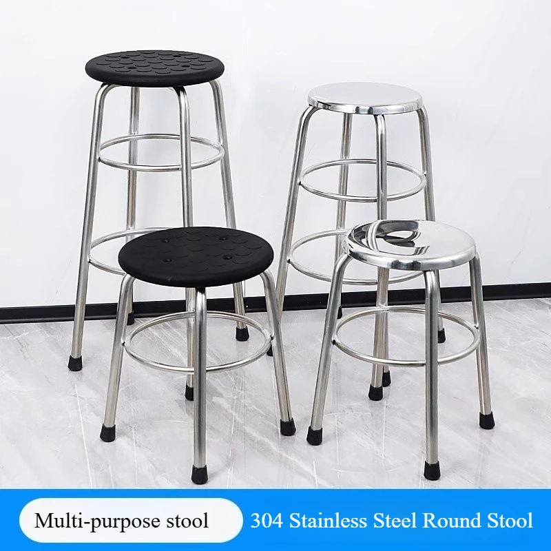 304 Stainless Steel Round Stool Industrial Bar Stool for Laboratory High Foot Counter Bar Chairs Metal Bar Seat for Restaurant