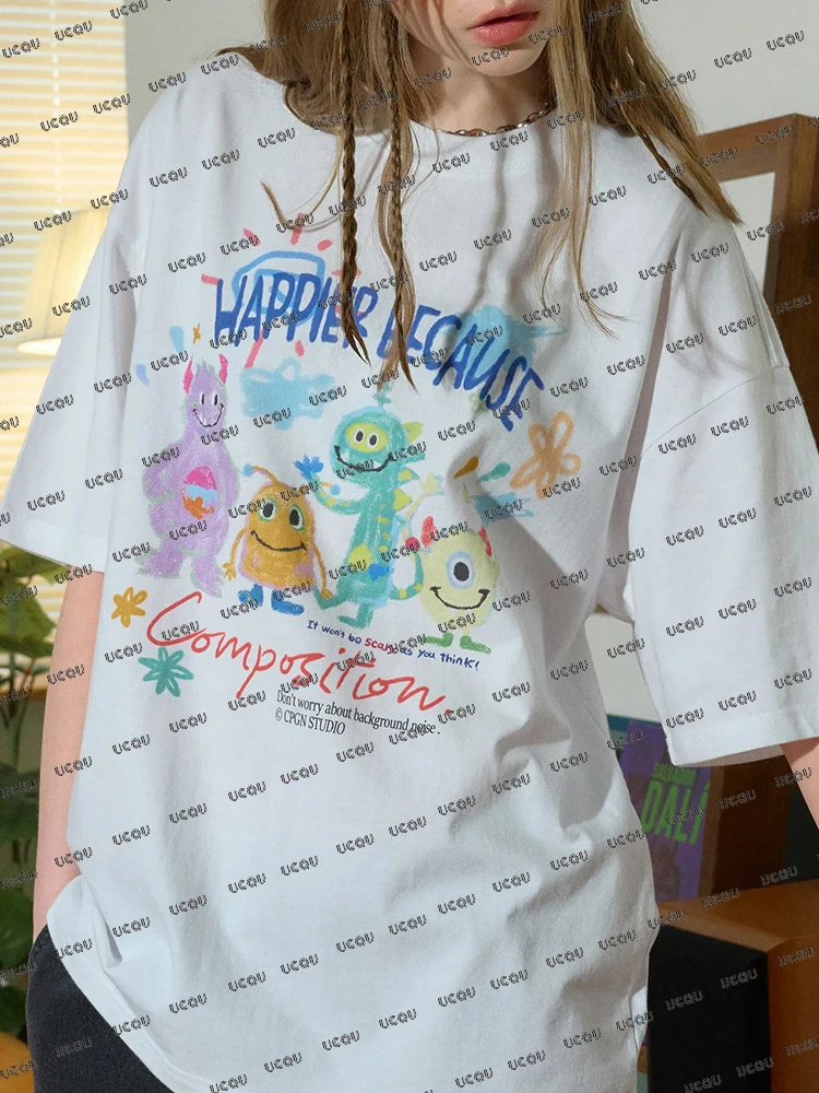 

Летние новые поступления Disney, футболки с узором Университета монстров для женщин, футболки с короткими рукавами и художественной эстетикой, футболки большого размера Y2K, топы