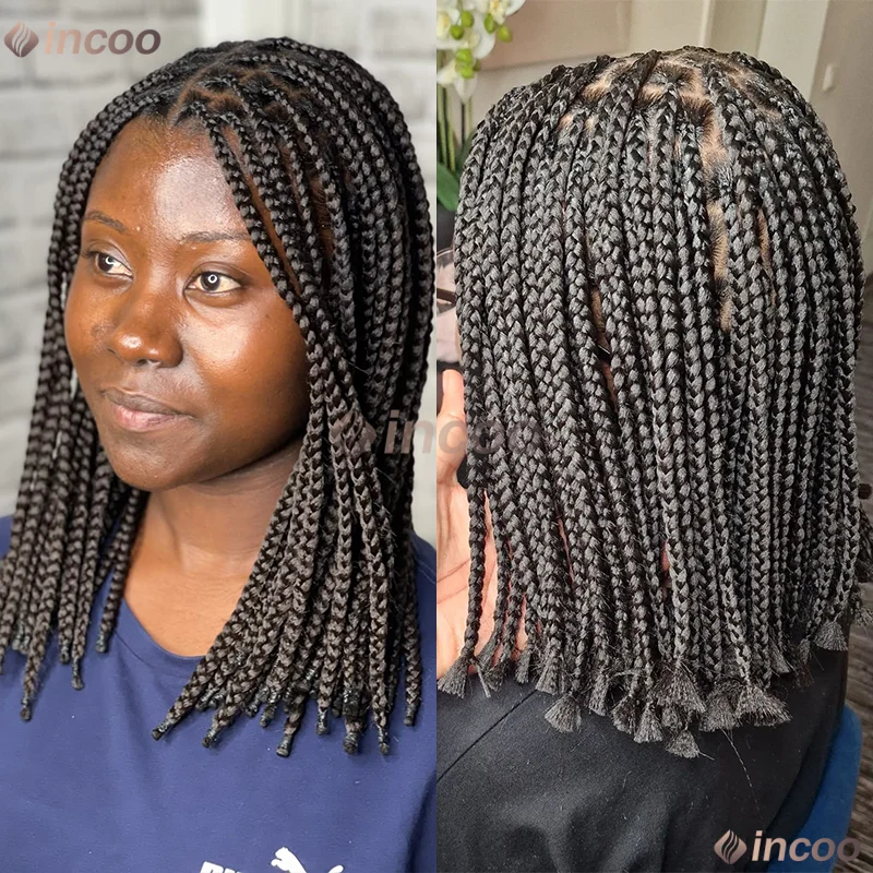 10 ''صندوق قصير شعر مستعار مضفر للنساء السود كورنو شعر مستعار اصطناعي كامل الدانتيل تجديل الشعر شعر مستعار أسود للبيع #2