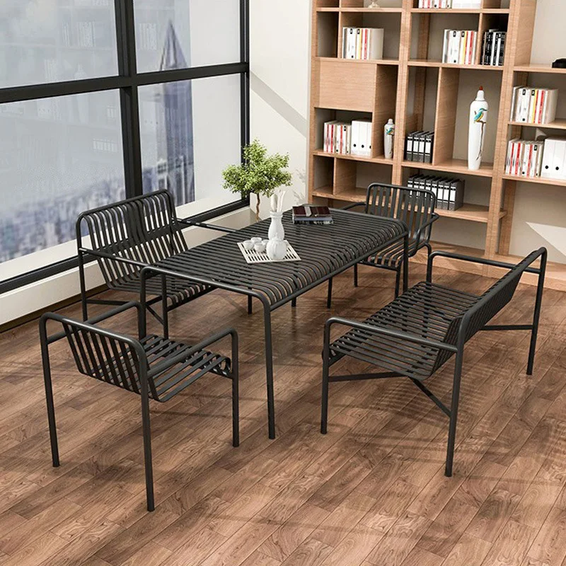 Outdoor wrought iron small garden table and chair combination casual coffee table bench, backrest set