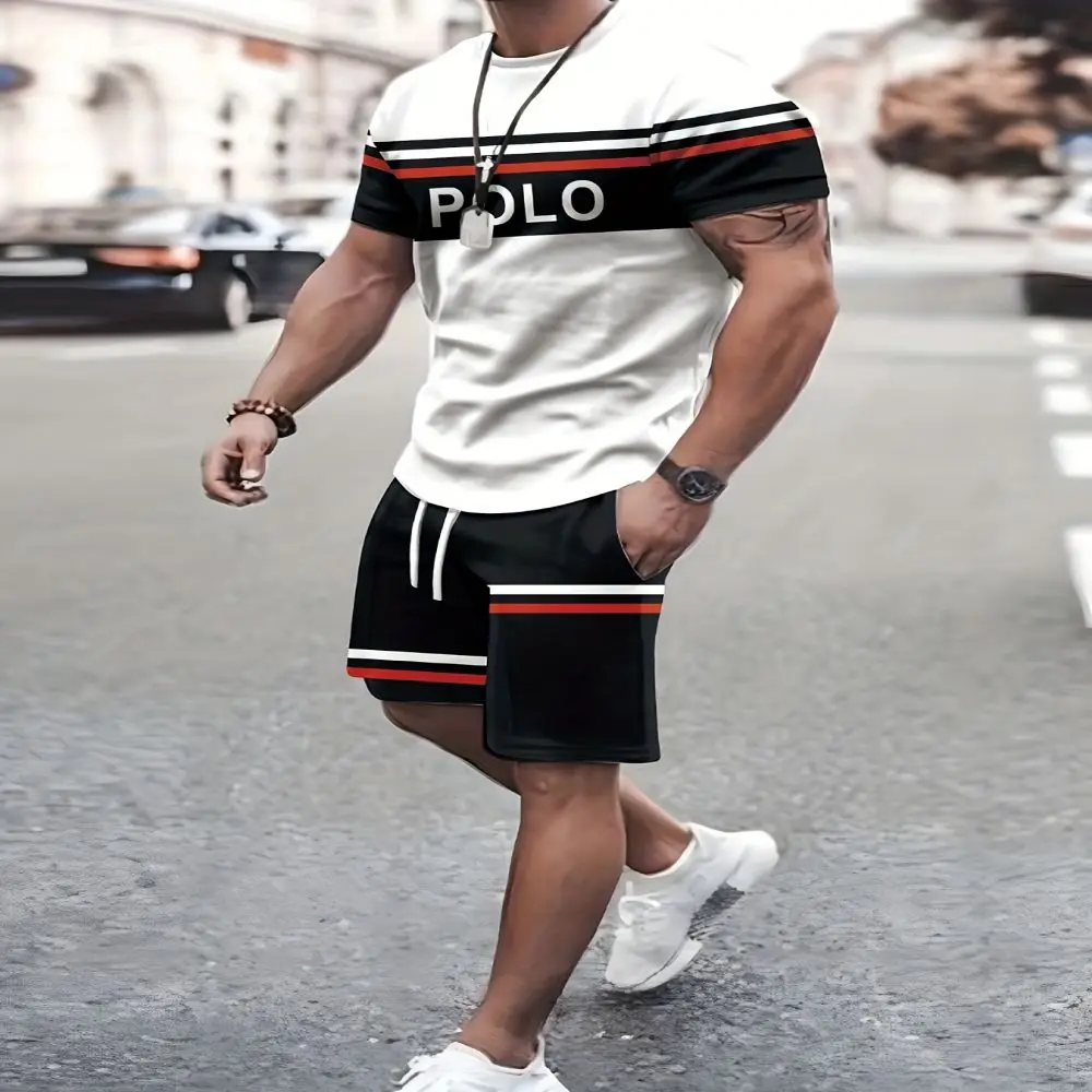 Summer Beach Shorts Suit 3D Casual Men\'s T-Shirt Suit Sportswear Men\'s Short Sleeve Shorts Suit Men\'s T-Shirt Breathable Suit