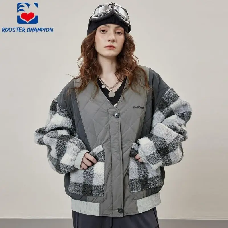 

Women's Coat winter autumn Jacket Outerwear Warm Fleece Lined Gray Quilted V Neck Sherpa Lightweight Coat