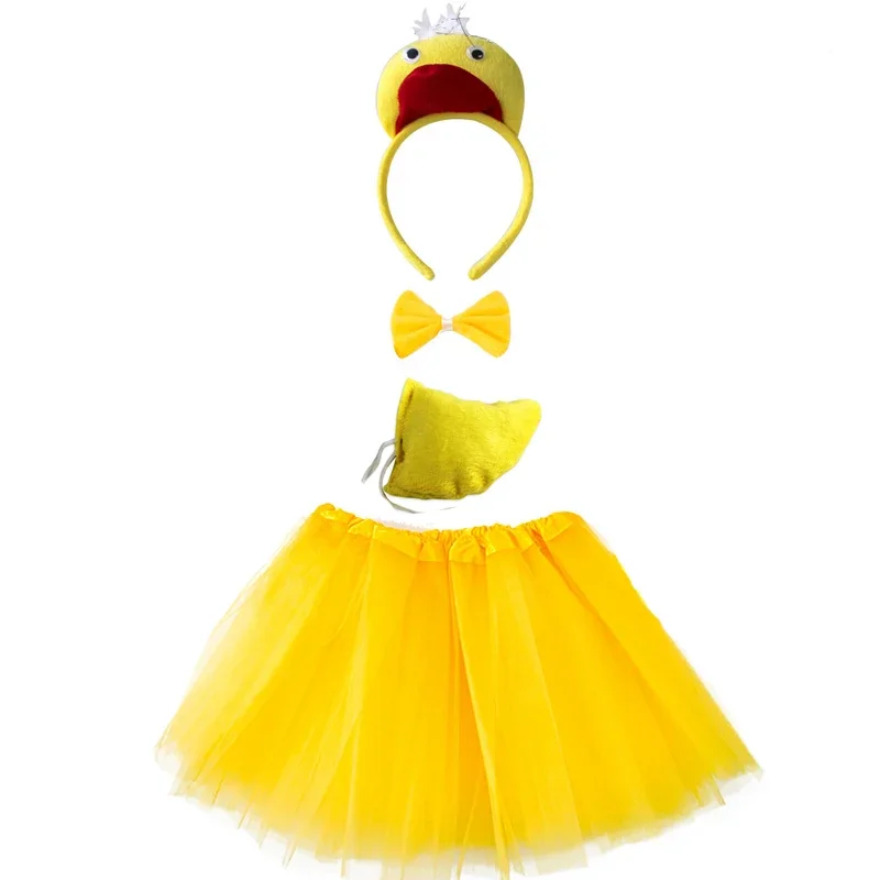 Animal Costume for Kid Adult Chicken Duck Cock Cosplay Headband Tutu Skirt Tie Tail Girl Women for Halloween Carnival Costume