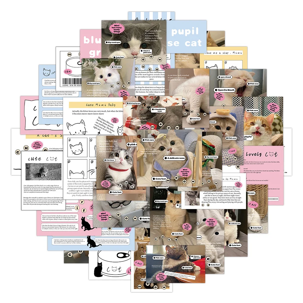 10/30/60pcs Korean Ins Style Cat Meme Stickers Cute Aesthetic Sticker DIY Scrapbook Luggage Phone Case Kawaii Kitten Decals Gift