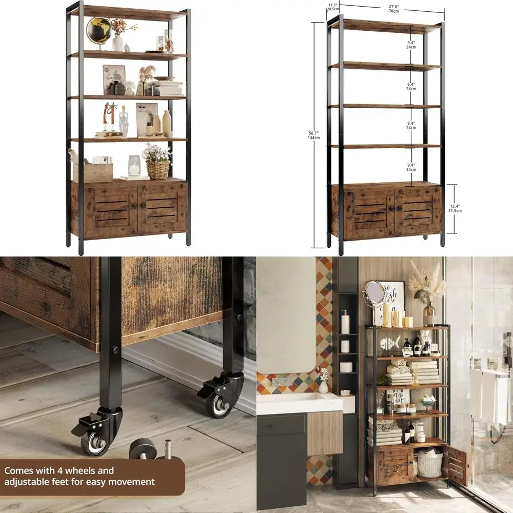 

Two-Door Louvered Bookcase with Four Shelves, 27.6 Wide Storage Cabinet for Living Room and Home