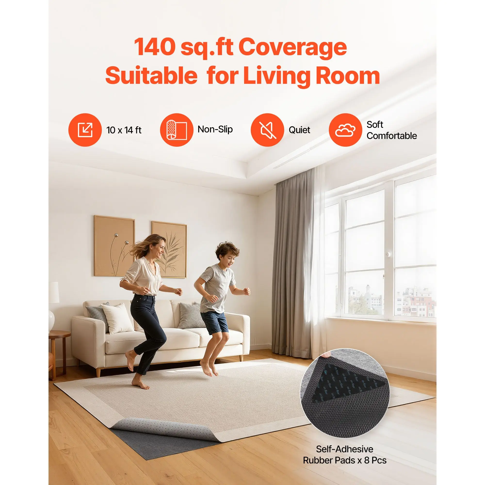 Rug Pad 10 x 14 ft, Non-slip Carpet Area Pad, Rug Mat Padding with Dual Surface Felt Cushion & Rubber Gripper, Hardwood Floor Protection for All Floors, Finishes, Keeps Carpets in Place