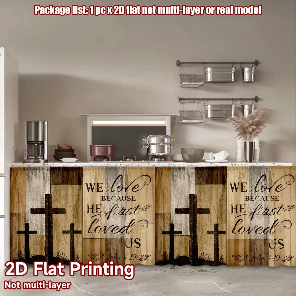 2D flat 1pc Retro country style shoe cabinet curtains Easter Three Crosses Message Digital printing Short rod drapes are