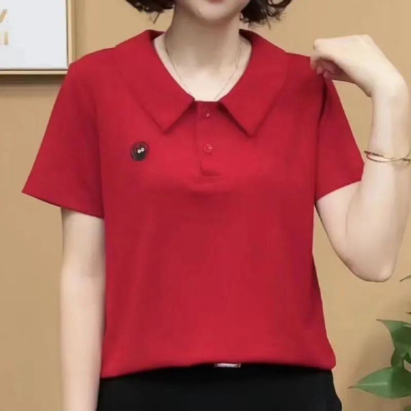 Summer New In Polo Shirt Short Sleeve Cotton Plus Size Basic T- Shirt Women Button Casual Office Lady Formal Women Tops