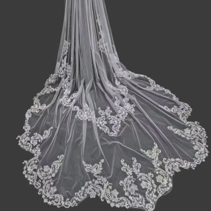Custom made full lace edge Cathedral wedding veils