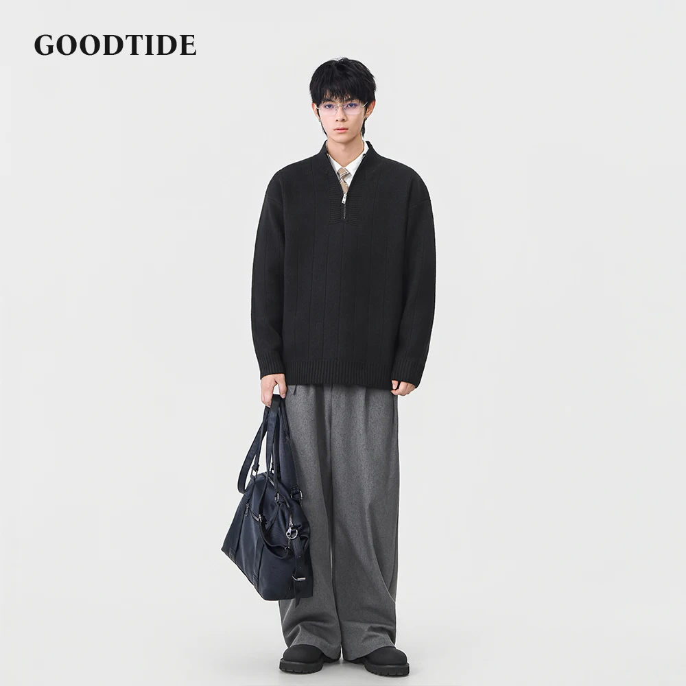 Fashion Men's Casual Half Zip Mock Neck Sweater 2025 Winter New Ribbed Knitted Pullover Comfortable Soft Long Sleeve Jumper Top