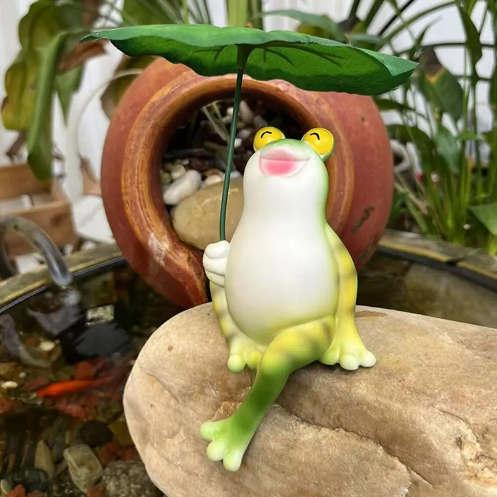 

Crafts Resin Frog Figurine 3D Cute Frog Ornament Decor with Leaf Cartoon Animal Miniatures Sculpture Courtyard