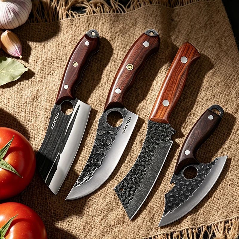 WXCOO Multifunctional Butcher Knife Hand Forged Kitchen Knife  Durable Blade for BBQ Meat Cutting Boning Knife with Cover