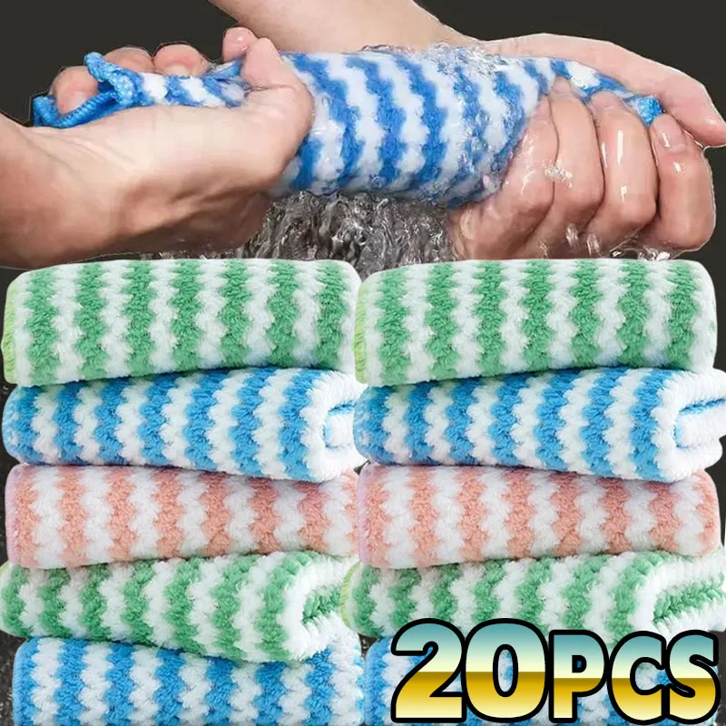 Double-sided Fleece Dishcloths Super Absorbent Cleaning Cloths Scouring Pads Kitchen Washing Dish Rags Glass Windows Wipe Towel