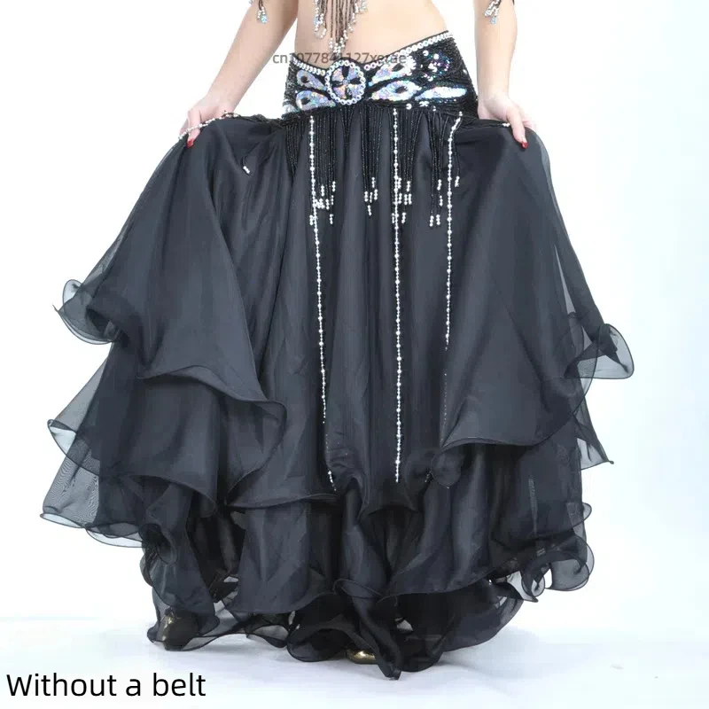 Трехслойная шифоновая юбка с закрученными краями для танца живота, высококачественная 12-метровая большая распашная юбка, женский групповой танцевальный костюм