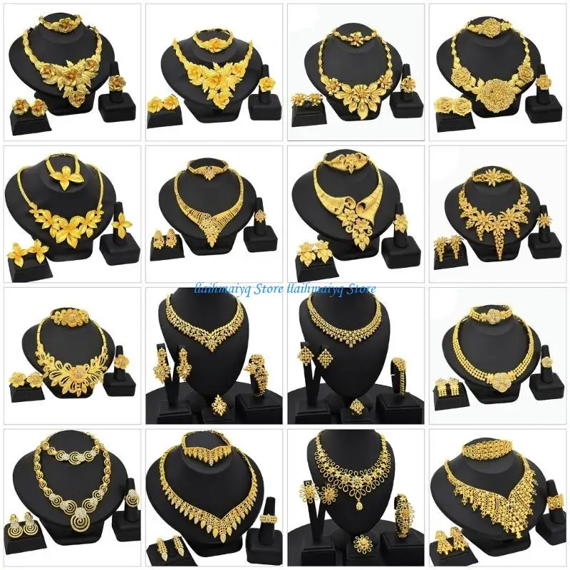 573B Multipurpose Water Drop Designs Bridal Necklace Set with Matching Clip On Earrings Accessory for Special Event