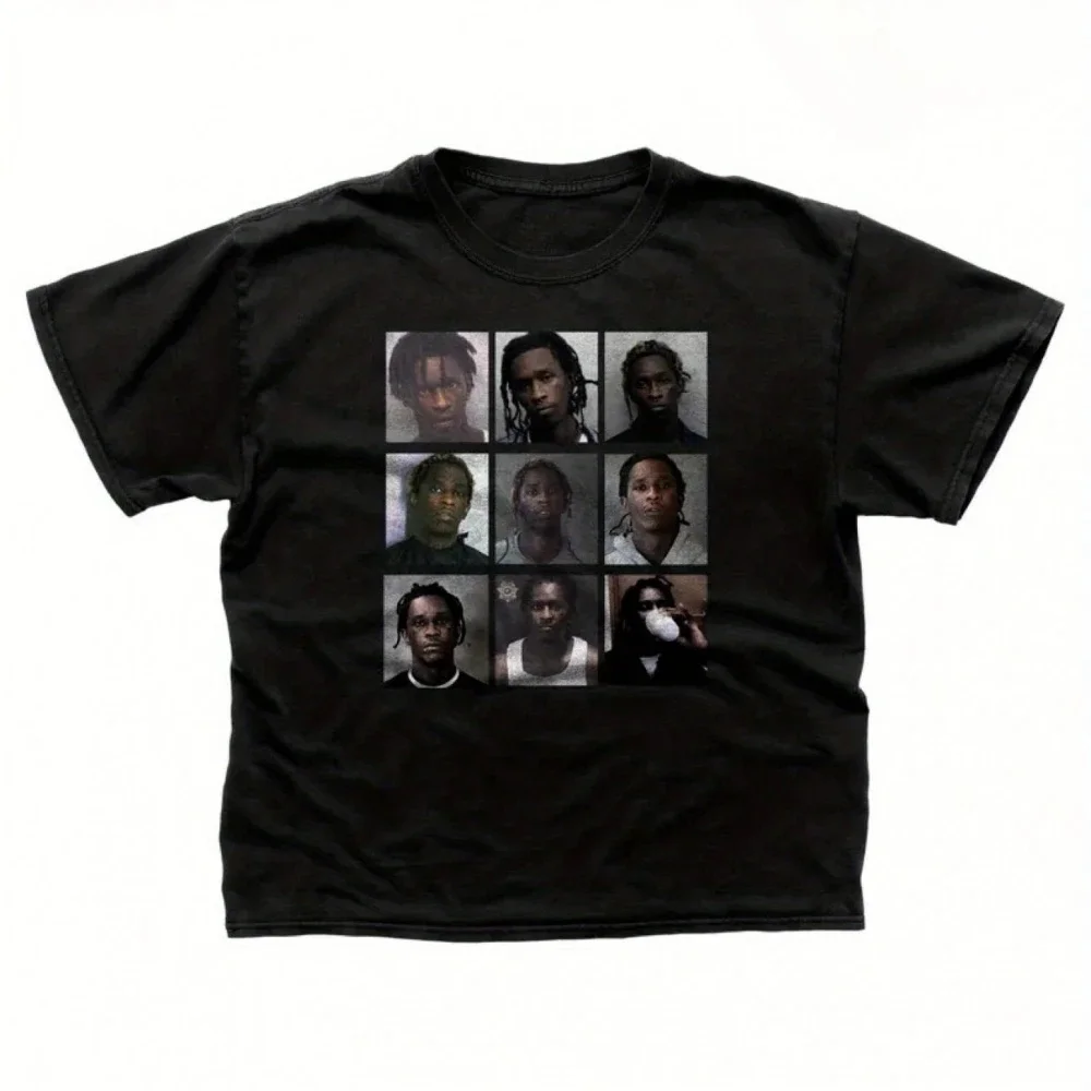 2026 Summer Men'S Young Thug Mugshot Tee Graphic Crewneck Featuring A Multi-Angle Portrait Soft Heavyweight Fabric Casual Tee