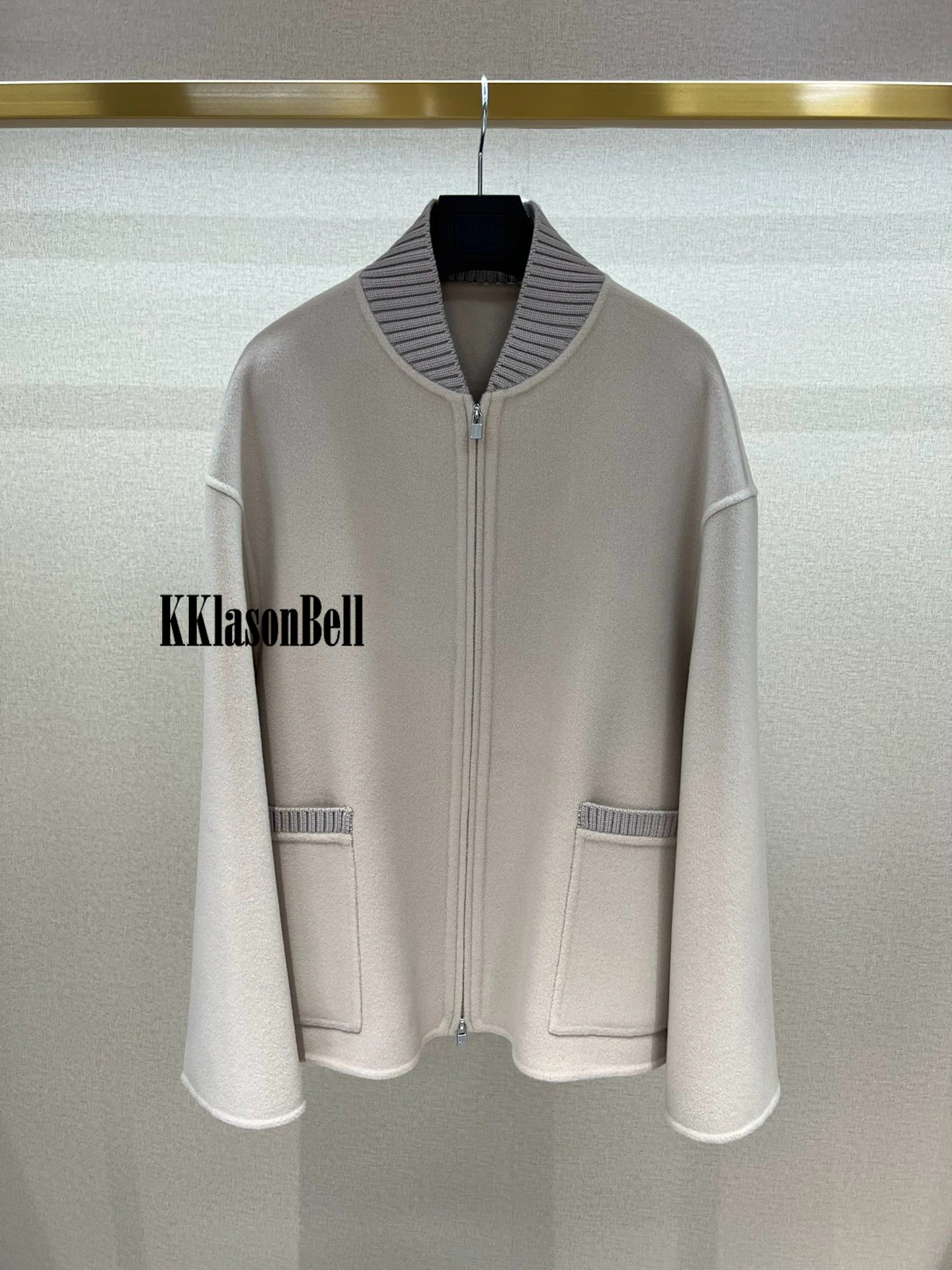 12.13 KKlasonBell Casual Loose Ribbed Stand Collar Zipper Cashmere Wool Coat Women