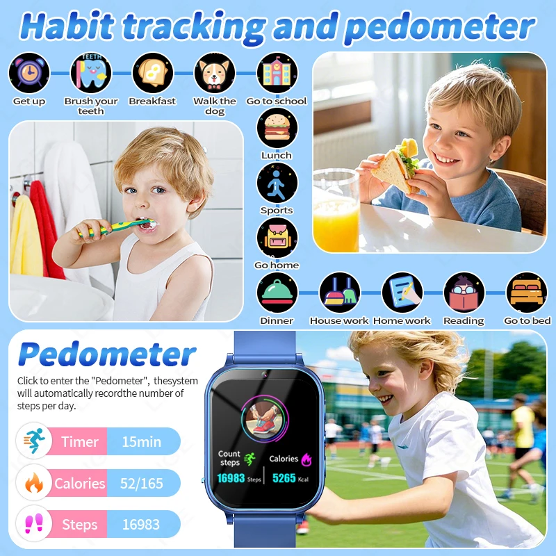2025 어린이를위한 새로운 스마트 시계 어린이 게임 시계 패션 스포츠 팔찌 카메라 사진 찍기 비디오 음악 재생 소녀 소년 선물