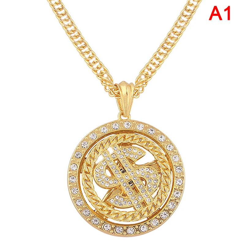 Rotatable US Dollar Money Sign Pendant Necklace Men Rapper Hip Hop Punk Long Chain Necklace Women Statement Necklace Gift