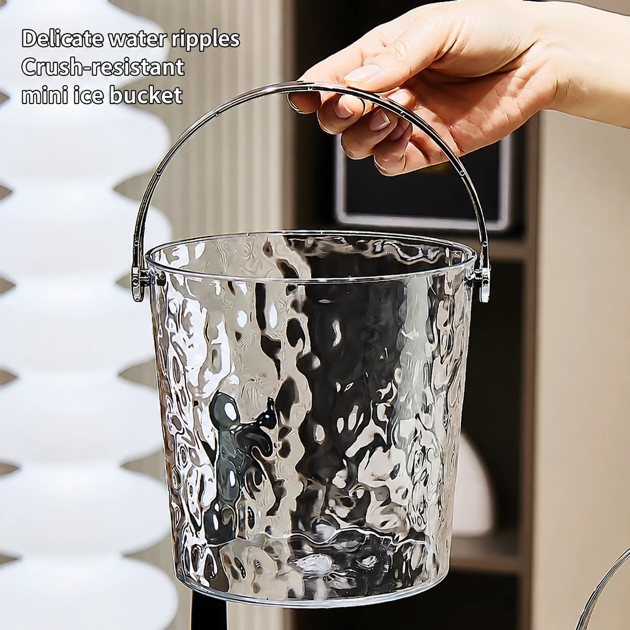 Light luxury ripple-pattern thickened transparent ice bucket high-look home and commercial ice bucket for bar KTV beer and ice