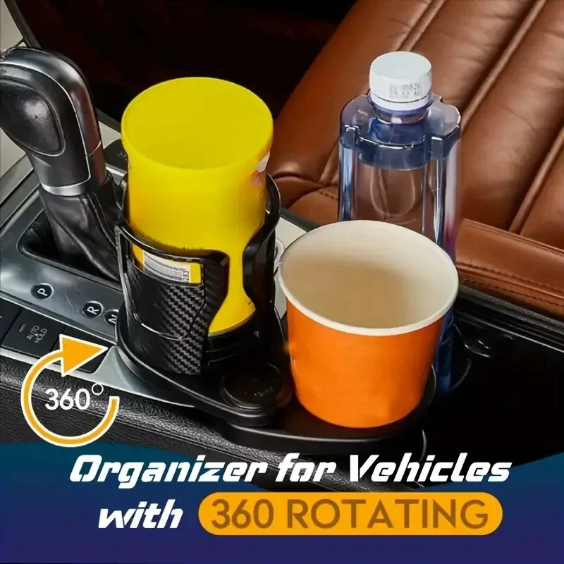360 Rotating Car Cup Holder Multifunction 4 In 1 Adjustable Dual Cup Holder Expander Adapter  Car Cup Mount Mobile Phone Holder image 2
