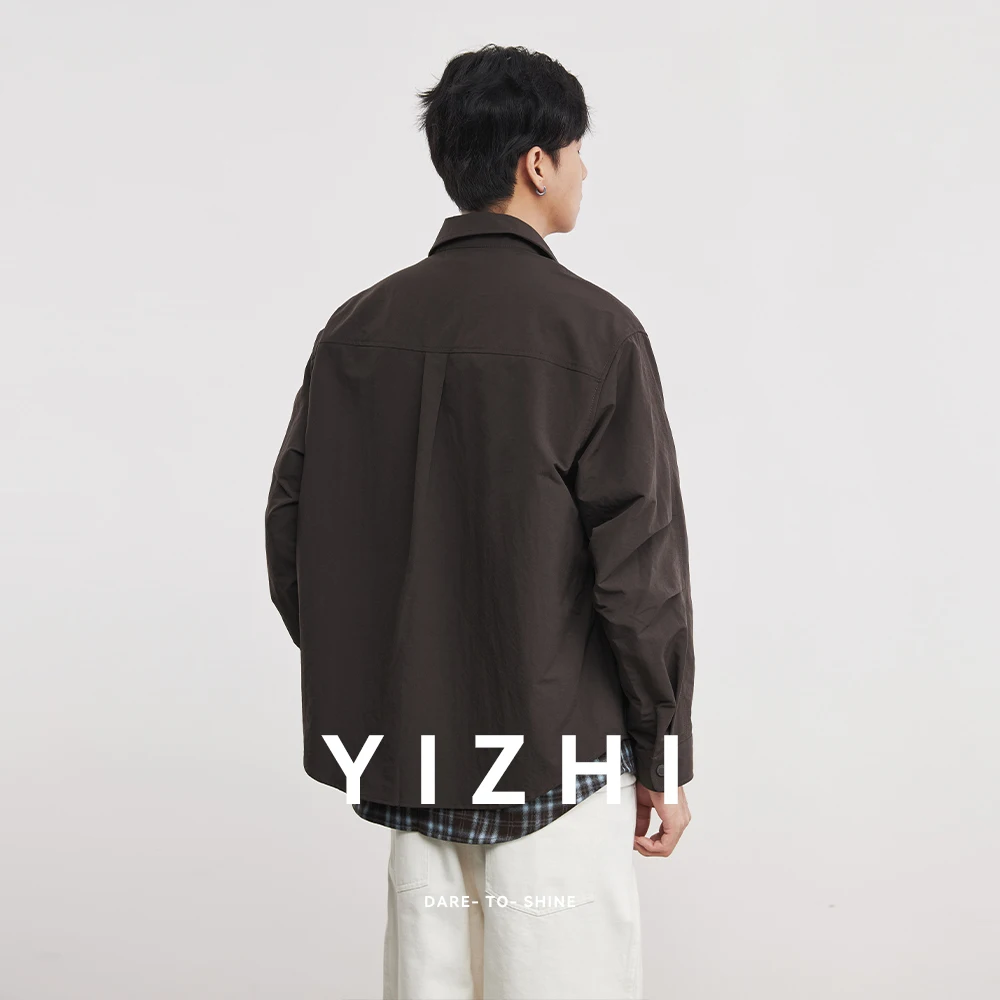 Buckskin Bumper Collar Retro Matte Fake Two-piece Shirt Jacket For Men 2026 Spring And Autumn New American Style Loose Jacket