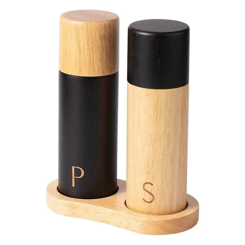 ABUN Oak Wooden Pepper and Salt Mill Set, Multifunctional Refillable Spice for Grinder with Storage Box for Kitchen Dining
