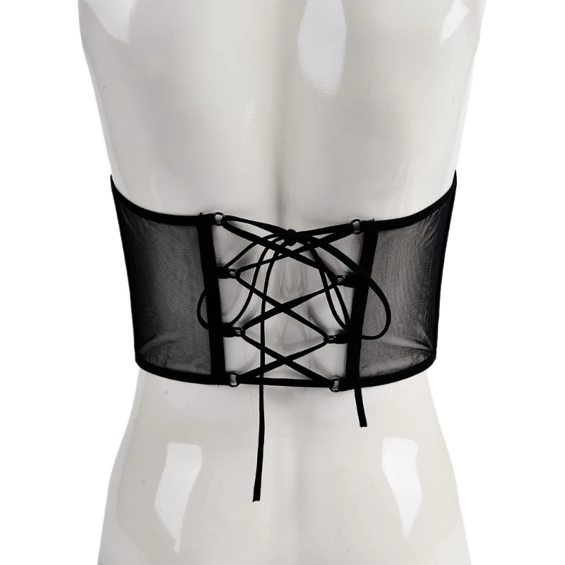 

Women Mesh Waist Belt Vintage Elegant Wide Under Bust Corset Rope Decorative Women Fishbone Corset with Adjustable Rope T8NB
