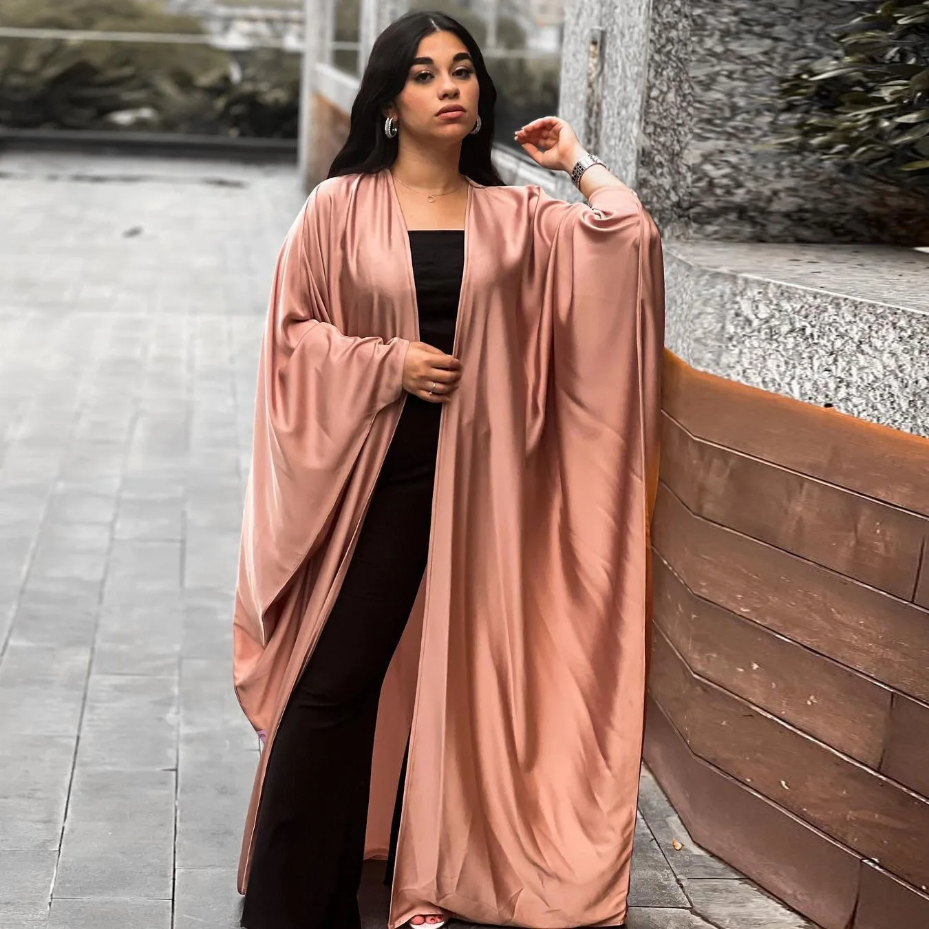 

Dubai Silk Satin Kimono Abayas for Women Modest Muslim Dress Moroccan Dubai Fashion Casual Open Abaya Arab Robe Islam Clothing