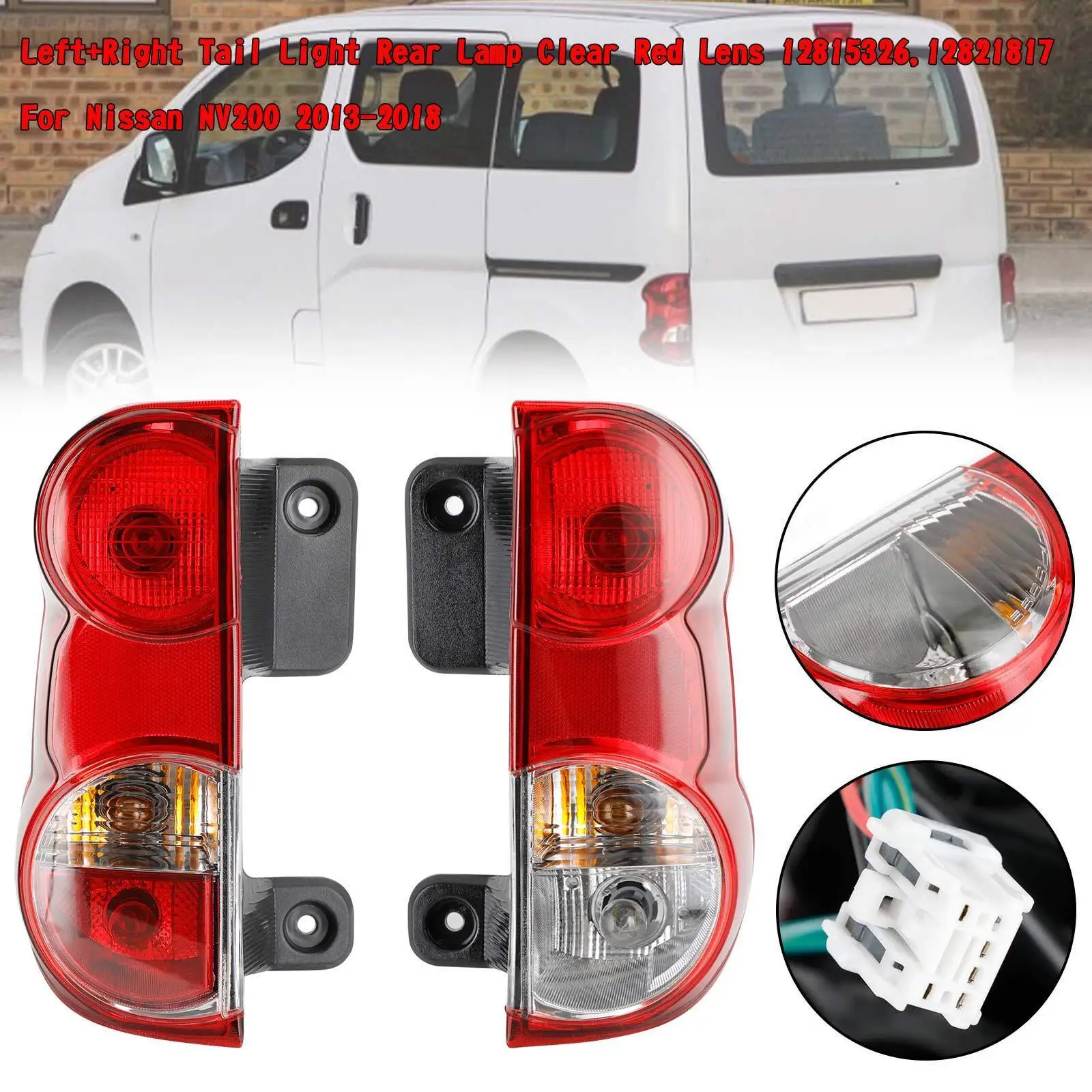 Left+Right Tail Light Rear Lamp Clear Red Lens For Nissan NV200 2013-18