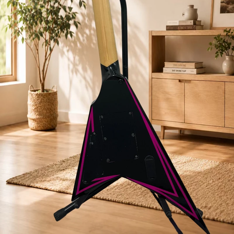 Electric Guitar Black Pink Lines V-shaped Double Rocking Maple Neck Niche Dark Collection Scarce Item Free Shipping