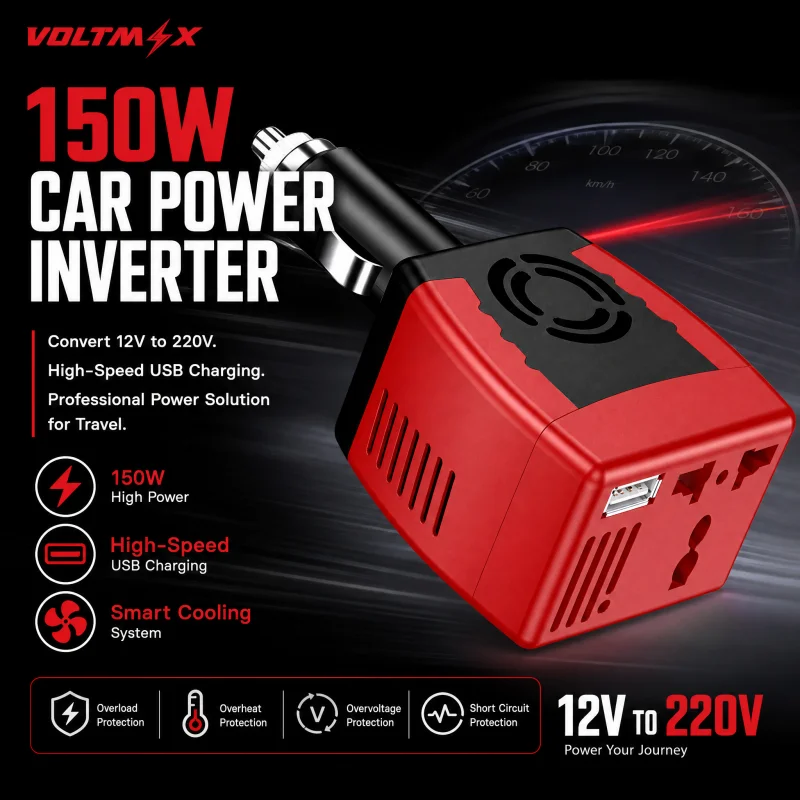 150W Auto-Wechselrichter 12V auf 220V Konverter Intelligentes Laden Laptop-Stromversorgung Handy USB-Anschluss Effiziente Dual-Spannung