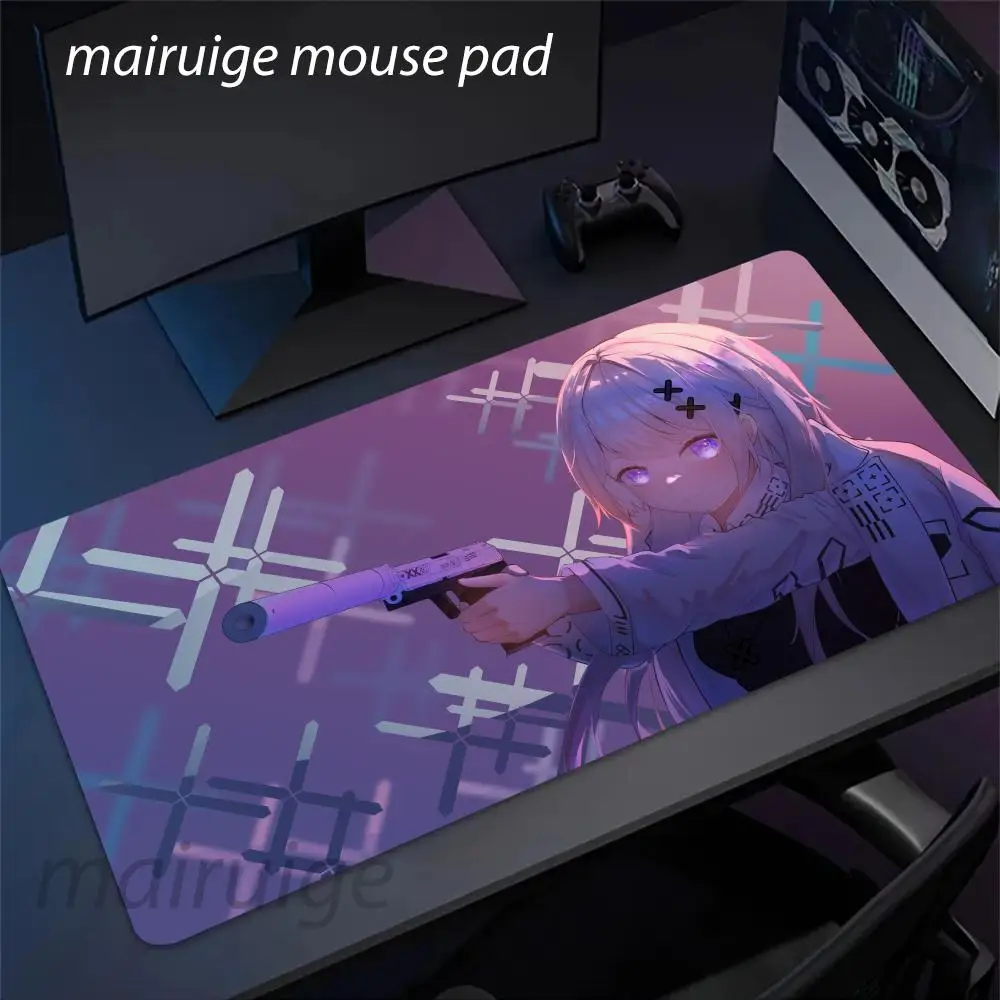 

Anime Girl Hould Gun Mouse Pad Large Computer Office Game Table Mat XXL Rubber Anti-slip Gaming Keyboard Mousepad Long Desk Pads