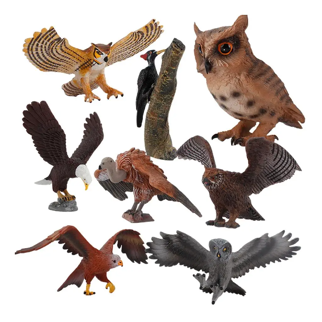 

Bird Model Bald Eagle Owl Model PVC Figure for Kids Collection Early Learning Toy Props 8PCS