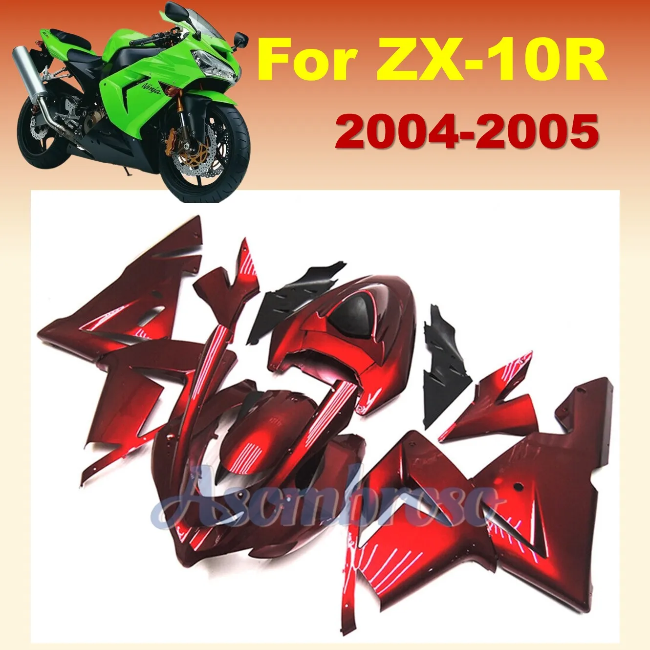 

Комплект обтекателя кузова спортивного велосипеда, подходит для Ninja zx10r 2004 2005 ZX-10R ZX10R 10R вишнево-красного АБС-пластика, литого под давлением