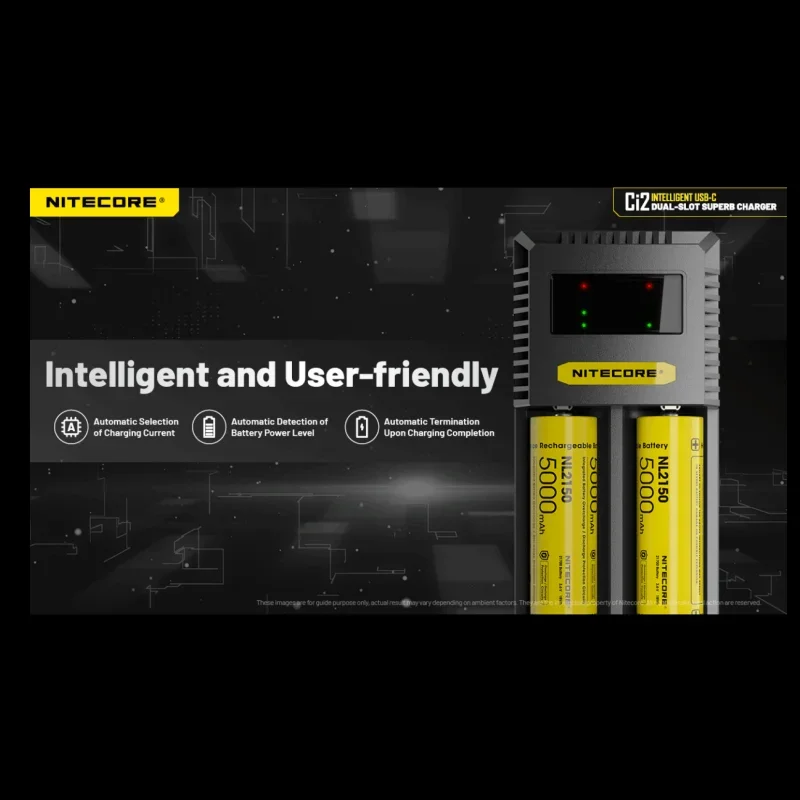 Inteligentna ładowarka Nitecore CI2 z podwójnym gniazdem USB-C do akumulatorów litowo-jonowych 18650 14500 CR123 16340 26500 18350 21700 AAA AA