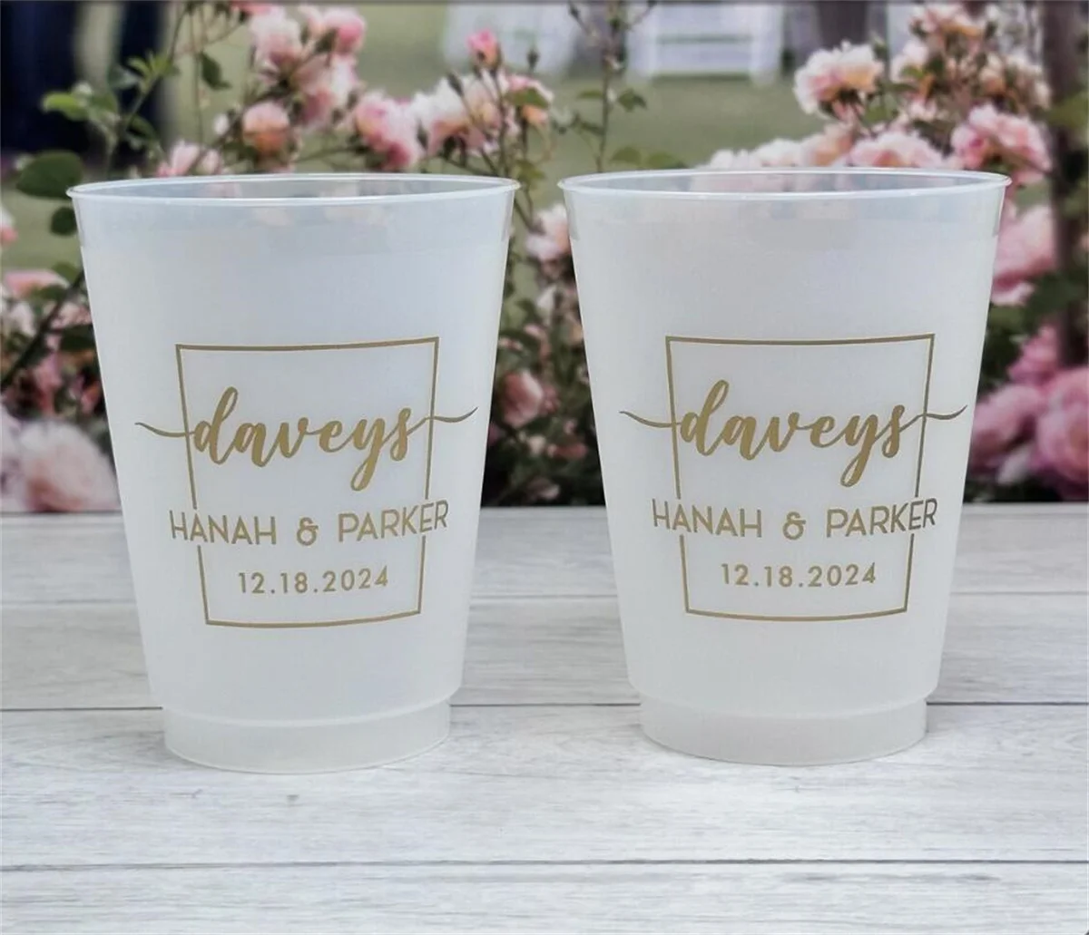 10pcs Custom Wedding Cups, Reception Bar Frosted Cups, Personalized Shatterproof Cups, Modern Wedding Decor, Signature Cocktails