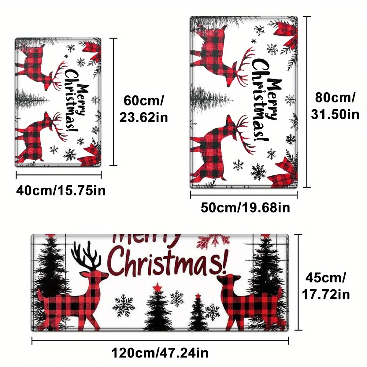 VIKAMA Set Christmas Kitchen Floor Mats Non Slip Washable Plaid Deer Tree Snowflake Runner Rug for Family Xmas Holiday Decor view 4