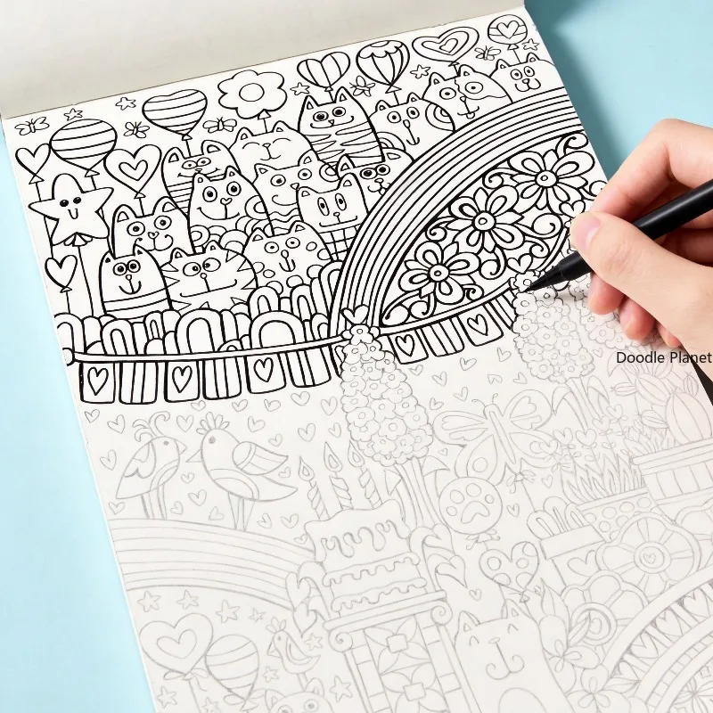 A Relaxing and Healing Graffiti Art Book for Adults, A Densely Packed Castle Building Line Drawing Coloring Book, 24 Patterns