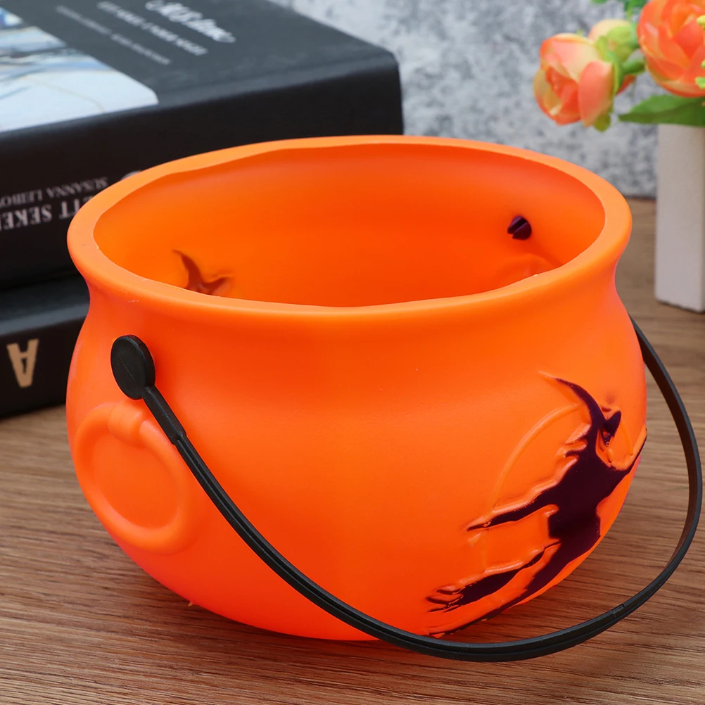 

2pcs Pumpkin Bucket Candy Jar Halloween Decor Plastic Storage Container Witch Design Party Favor Gift Trick or Treat Holder