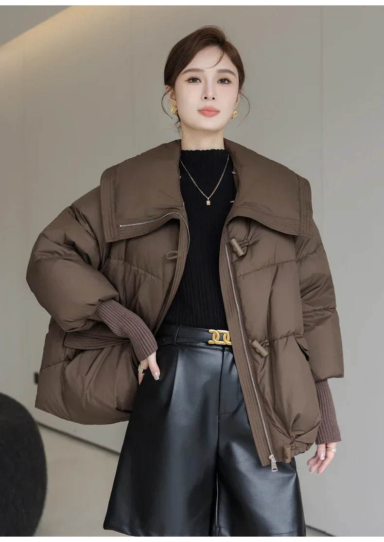 Down Cotton Short Padded Jacket Women Parkas Fur Collar Autumn Winter Thick Coats Female Black Casual Outerwear Clothes 2026