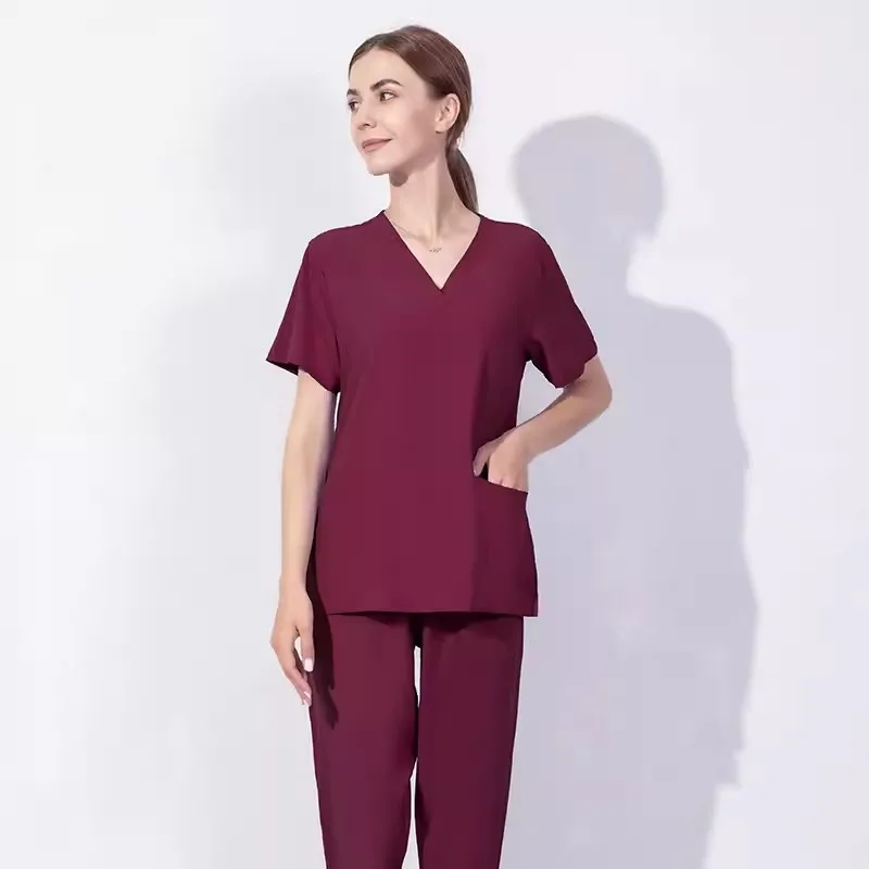 Unisex Nurse Uniform suit Thin Breathable Medical Scrub Short Sleeve V Neck Doctor Elastic Workwear Spa Uniforms Lab Overalls