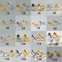 1PC ASTM F136 G23 Titanium Labret Ear Stud Piercing Flower Horse Eyes Zircon Internal Thread Lip Stud Helix Conch Daith Jewelry