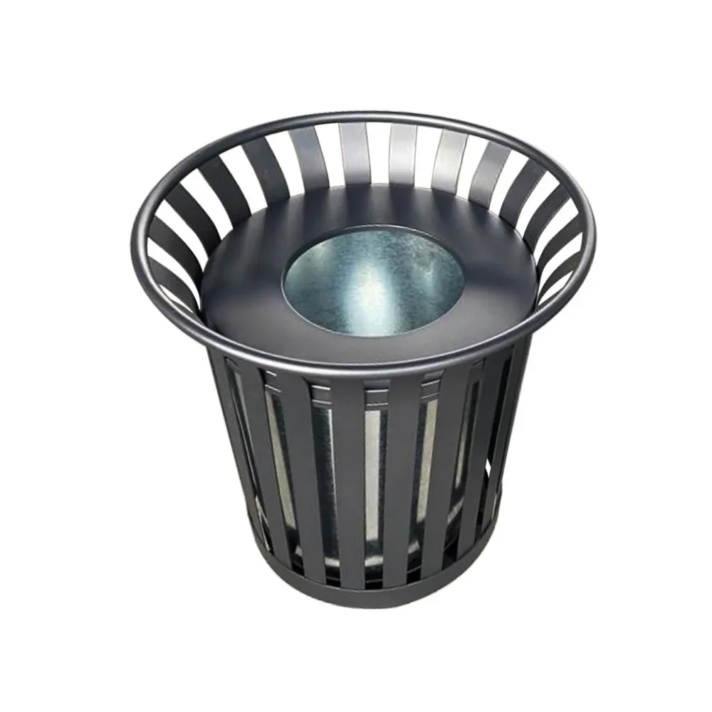 

Outdoor Metal Slatted Trash Receptacle, Waste Receptacle, Commercial Trashes Cans, Zone Round Garbage Bin, Outdoor Trash Can