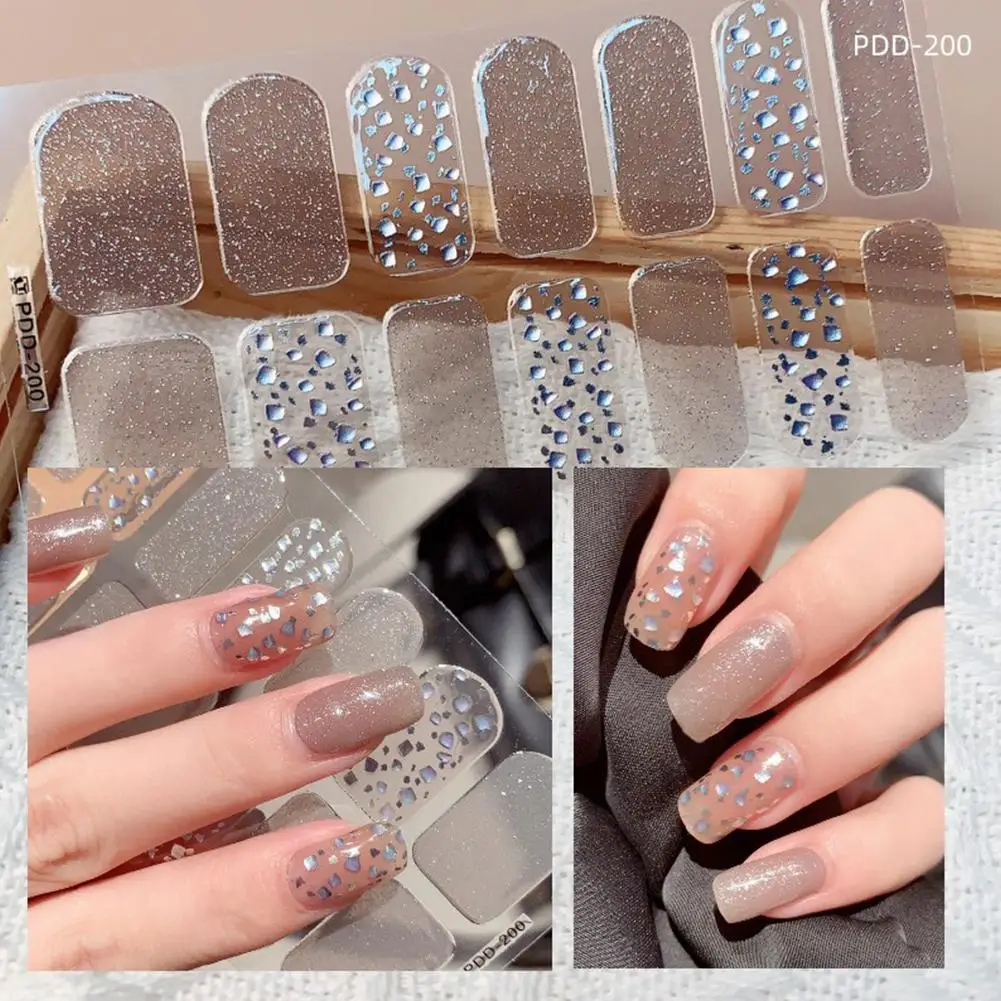 Naklejki na paznokcie Semi Cured uñas Gel Nail Strip Sticker Gel Wraps Cured Waterproof Nail Polish Gel Nail Decals Lamp P2K3