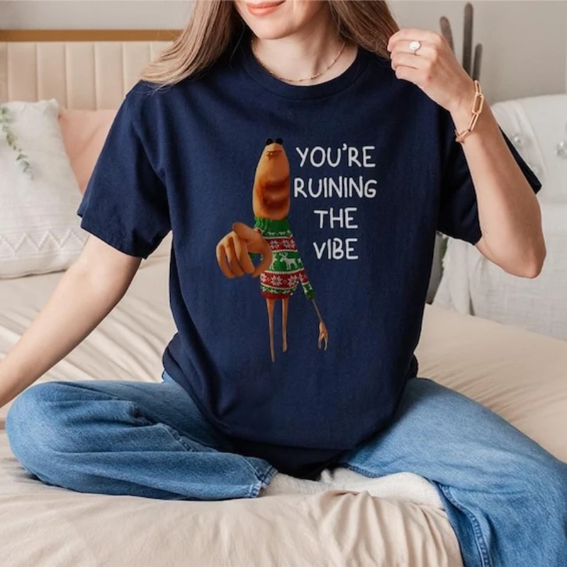 ユニセックス 面白い マーカス・ザ・ワーム あなたが雰囲気を台無しにしている クリスマス ミーム Tシャツ 面白い ブレインロット クルーネック 半袖 コットンTシャツ