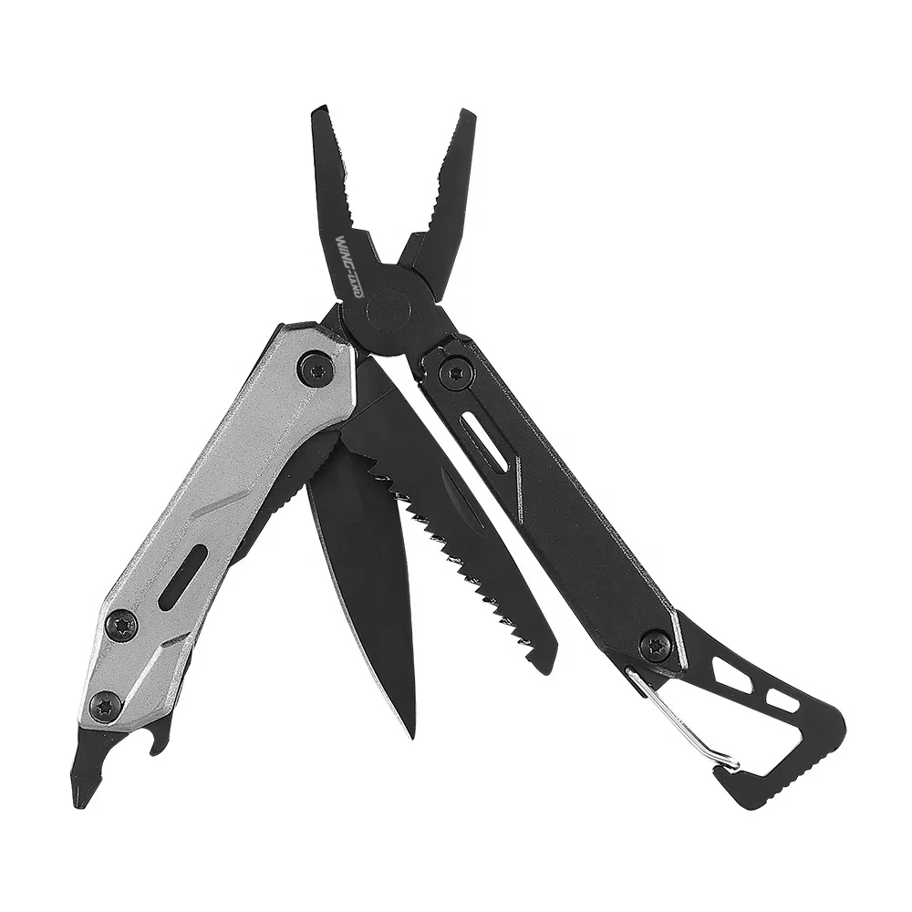 Black Coating Stainless Steel Multitool Multipurpose Folding Pocket Pliers Carabiner Multi Tool