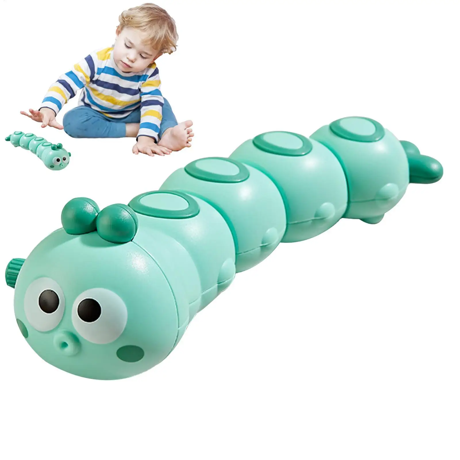 1pcs Green Cute and Fun Chained Caterpillar Toys Running Small Animals Guide Interactive Baby Crawling Toy Gifts