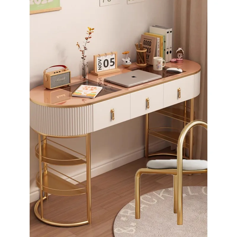 Light luxury glass desk, simple modern office notebook writing desk, Nordic small apartment computer desk for home use